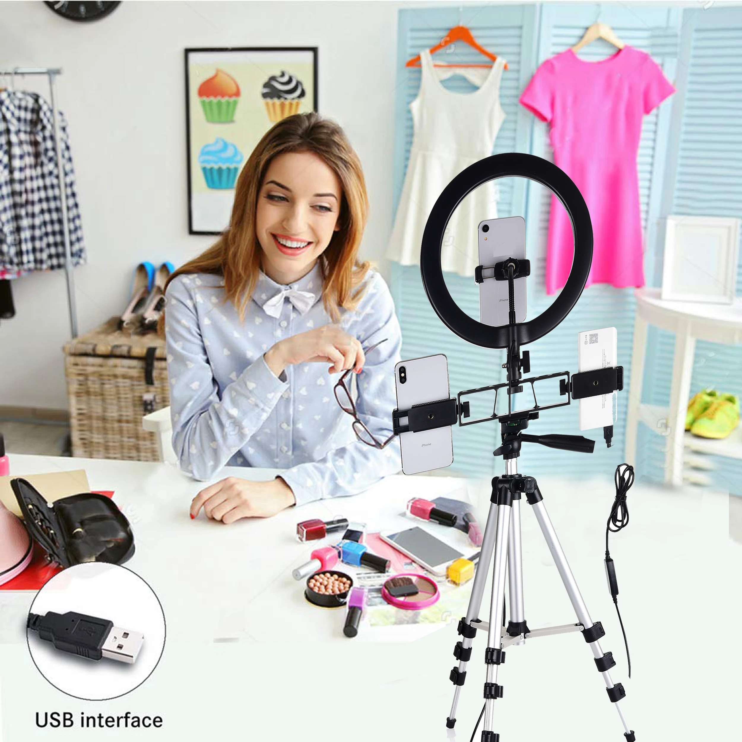 LED Ring Light Dimmable Ringlight Bi Color 3200K 5500K Photography Photo Studio YouTube Video Shooting Ring Light Lamp&Tripod