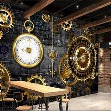 Beibehang behang Vintage industrial reloj de viento papel pintado de ladrillo 3d bar cafetería decorativo mural Fondo papel de parede 3d