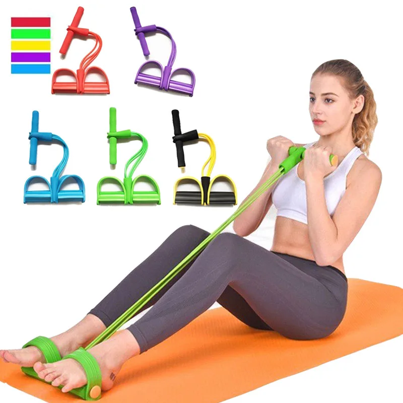 

4 Tube Resistance Bands Latex Pedal Exerciser Foot Pedal Body Slim Yoga Elastic Pull Rope Gym Fitness Equipment Pilates Workout