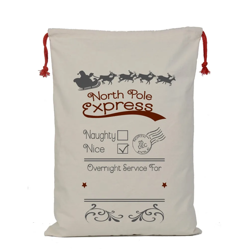 

Factory Hot 50pcs Creative Santa Claus Deer 8 Styles Drawstring Canvas Santa Sack Rustic Vintage Christmas Gift Bag Decoration