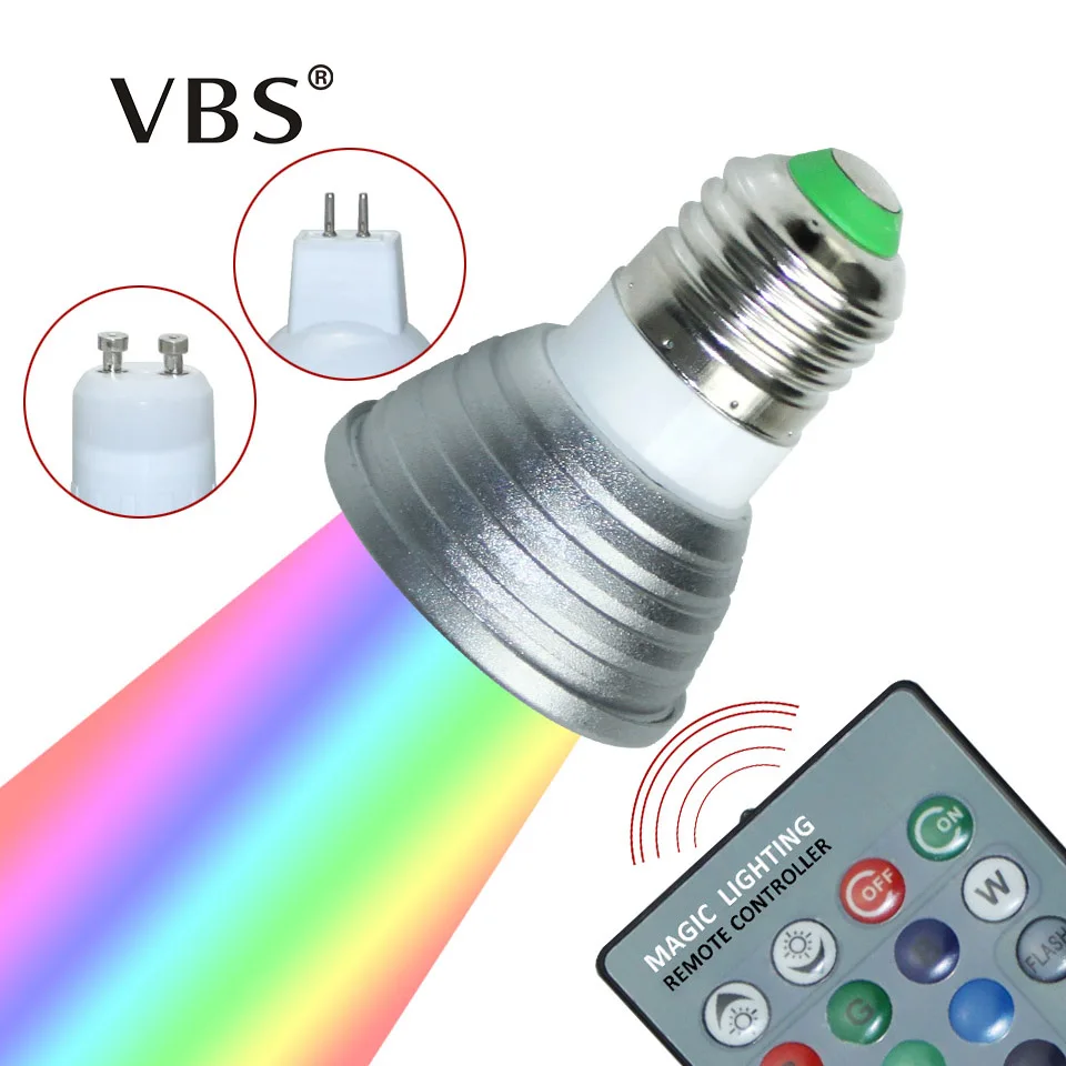 Светодиодный точечный светильник 16 цветов RGB E27/GU10 AC: 86-265V MR16 DC: 12V RGB цветной светодиодный светильник 3W освещение+ 24 ключа ИК пульт дистанционного управления