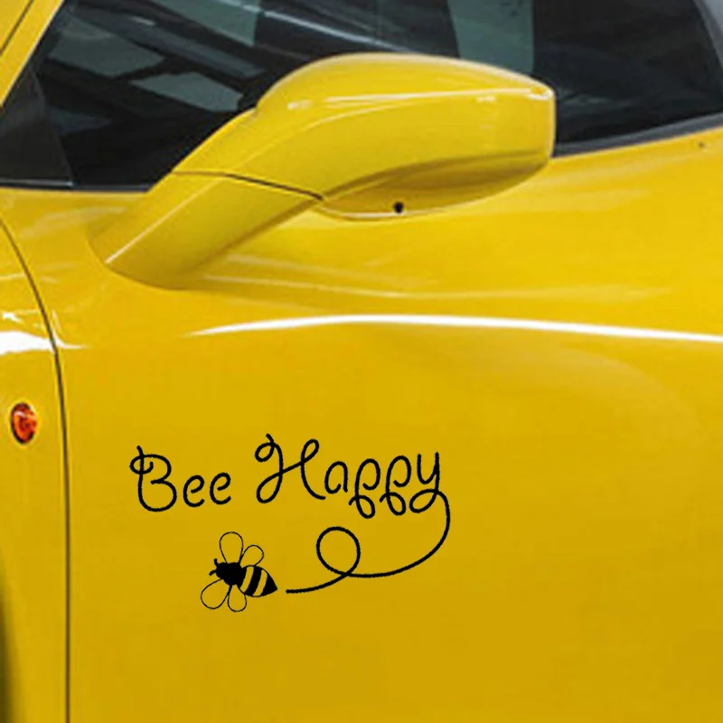 YJZT 15,4 см* 8,5 см пчела Счастливый дизайн художественная виниловая Автомобильная наклейка вдохновляющая наклейка черный/серебристый C19-0069