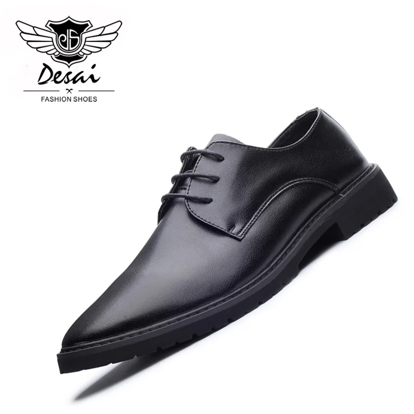 

DESAI 2019 Men Leather Casual Shoes Men's Lace Up Footwear Business Adult Moccasins Male Shoes Breathable Pointy Work Shoes