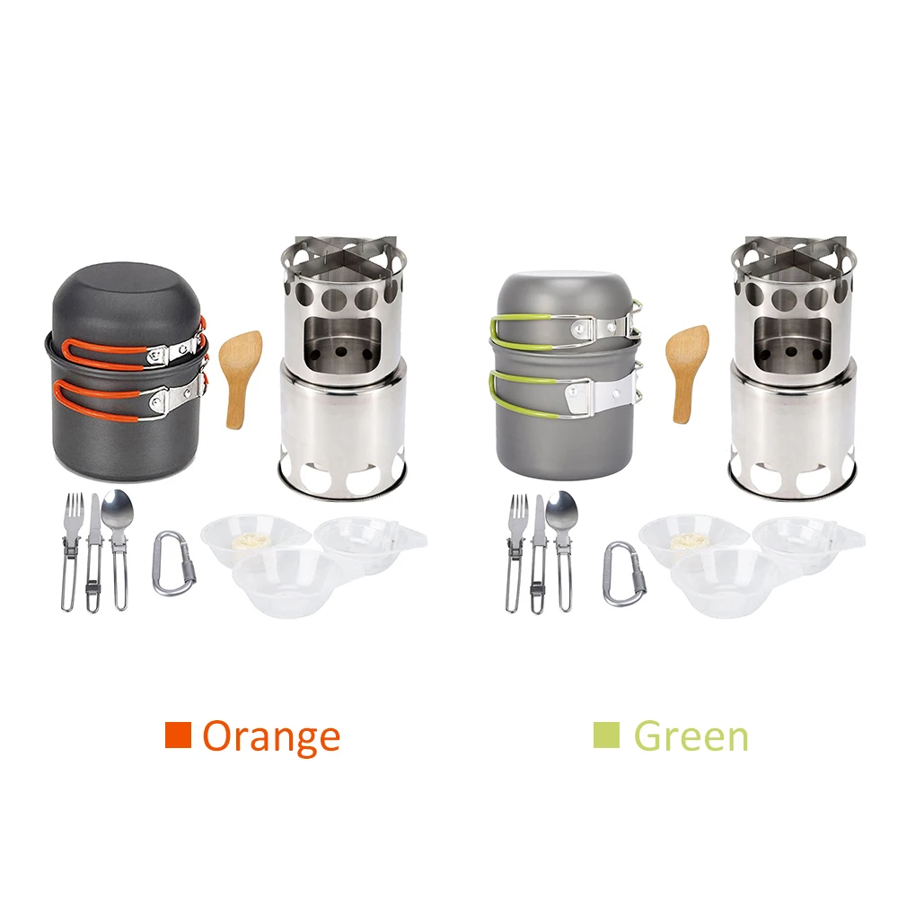 

13Pcs Outdoor Portable Pot Pan Set Spork Kit Camping Cookware Folding Wood Stove Picnic Travel Trekking Tableware Cooking Set