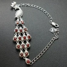 FLZB, Большой браслет гранат природный в 925 пробы silve с 18 К белый с позолотой Элегантный Модный элегантный браслет для женщины