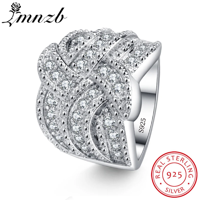 

LMNZB 100% 925 Sterling Silver Rings Knot Eternity Band Engagement Wedding Ring European Style Cubic Zircon Jewelry LRA0178