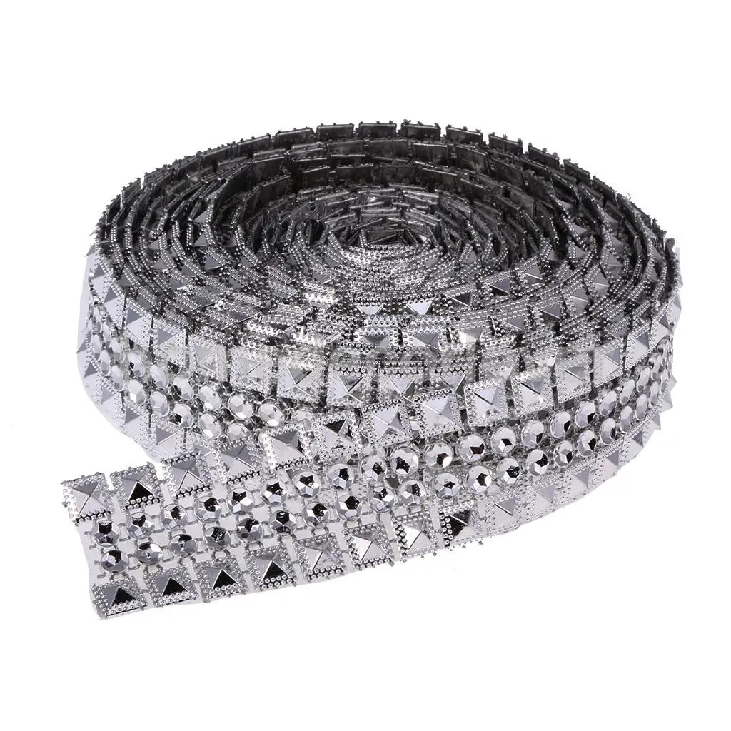 

5 Yards Crystal Rhinestone Chain Ribbon Trim Sewing Applique for Wedding Crafts Decor Silver