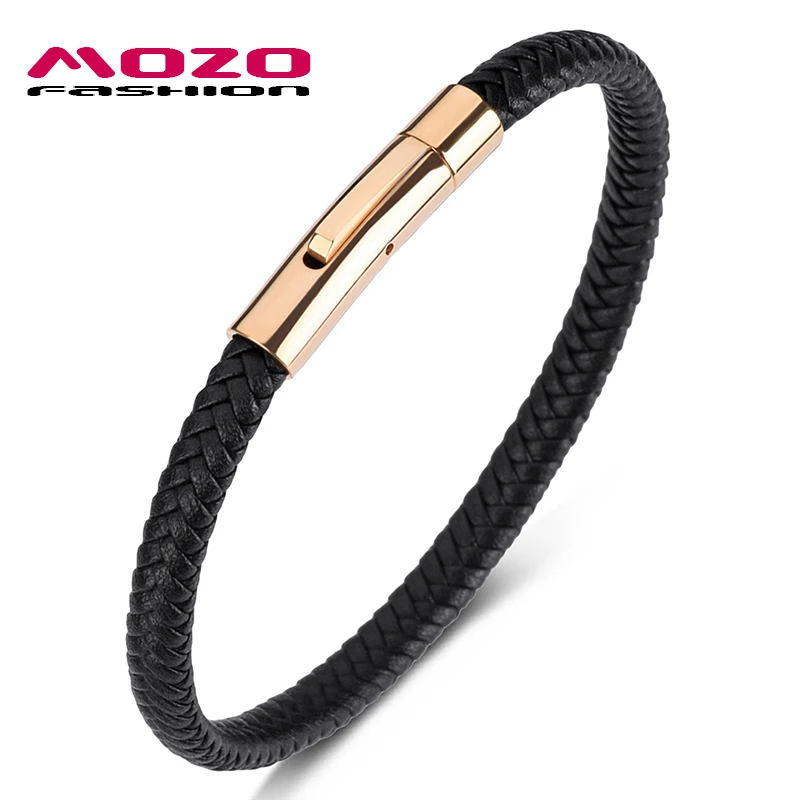 

MOZO FASHION 2019 Man/Women Charm Bracelets Black Leather Rope Mixed Braided Bracelet Simple Style Punk Classic Jewelry PS1070