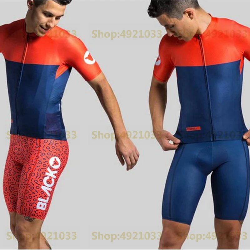 الخراف السوداء الدراجات جيرسي و مريلة السراويل 2018 البرتقال الأزرق نمط الدراجات البلوز الرجال قصيرة الأكمام جيرسي كيت برو دراجة مجموعة