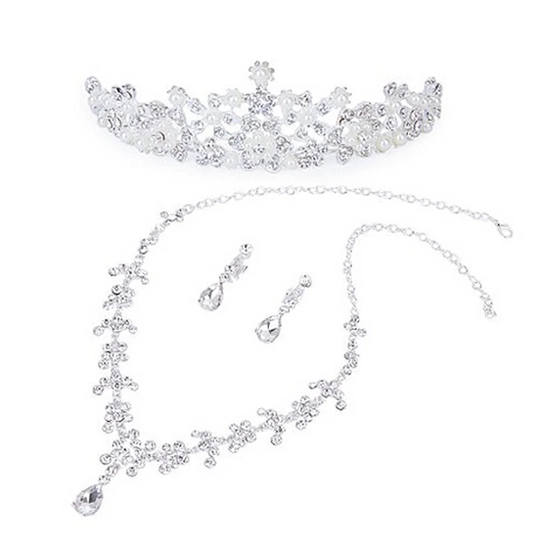 

Necklace and earrings rhinestone diadem for bridal wedding