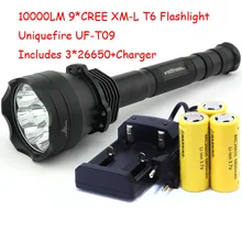 Маленькое солнце высокой Мощность UF-T09 9 х Cree хм-l T6 светодиодный 4-режимный 10000 люмен вспышки светильник фонарь светильник лампа+ Зарядное устройство+ 3*26650 Батарея