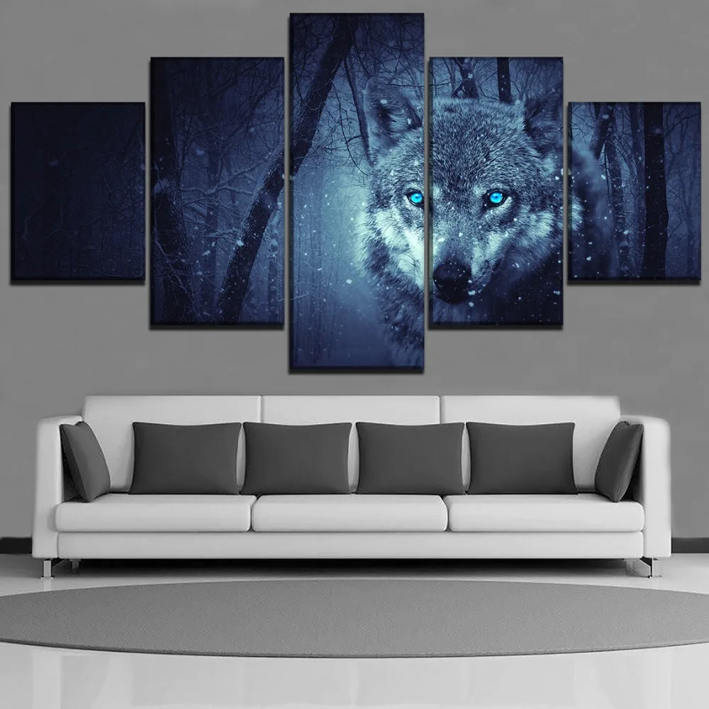 

Wall Art In Winter Snow Poster 5 Pieces Wolf Modular Pictures Home Decorative Canvas HD Printed Animals Paintings For Bedroom
