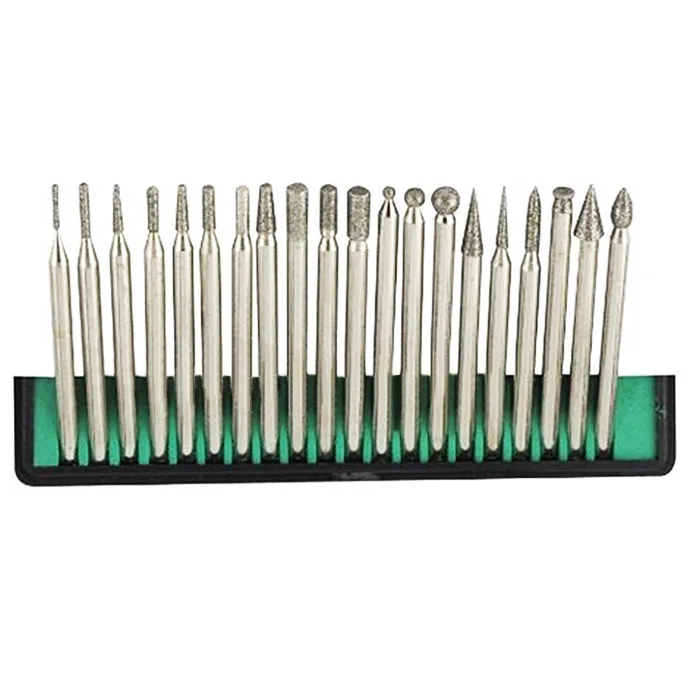 Hot 20PCS 3mm Shank Diamond Grinding Cutting Head Drill Bits Rotary Tool Set Mounted Point Needle Carving Polishing