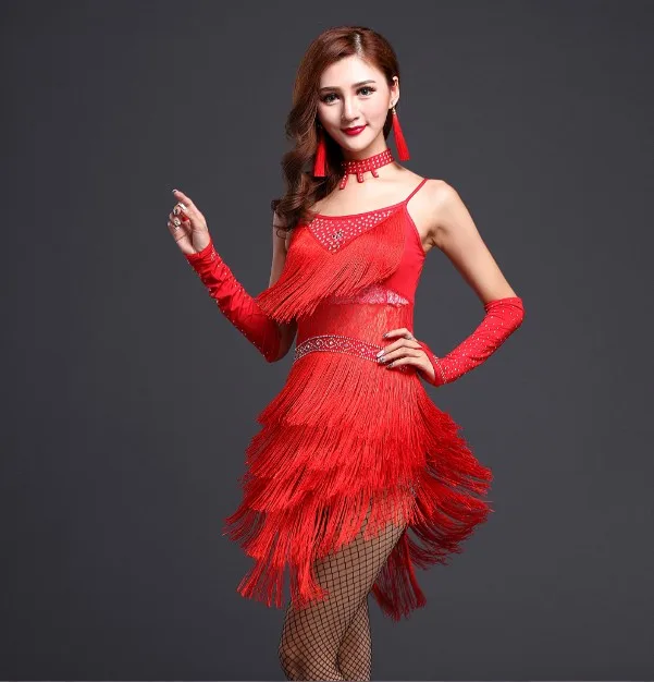 sequin fringe salsa tassel dress latin dresses tango ladies womens