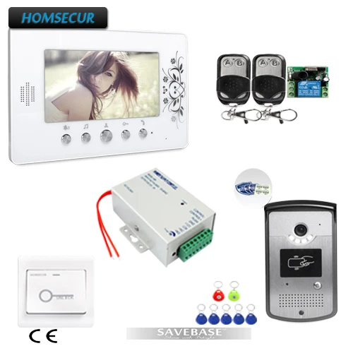 Homsecur 7 "проводной Цвет телефон видео домофон Системы с ИК Ночное видение + Питание модуль + кнопка выхода безопасности Стикеры