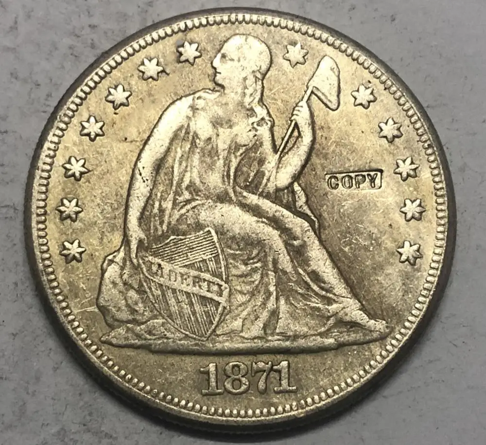 1871 p Us Seated Liberty Silver Dollar no Reverse Motto Real Silver 