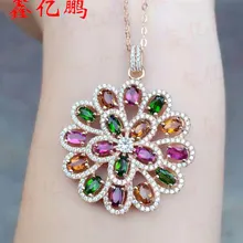 925 серебряные инкрустированные натуральный турмалин кулон женский