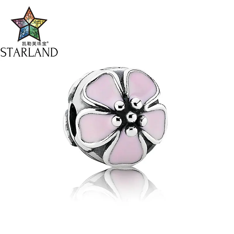 

Starland Fine 100% 925 Sterling Silver Elegance Clip Charms Pink Enamel Cherry Blossoms fit Original Bracelet DIY Beads Jewelry