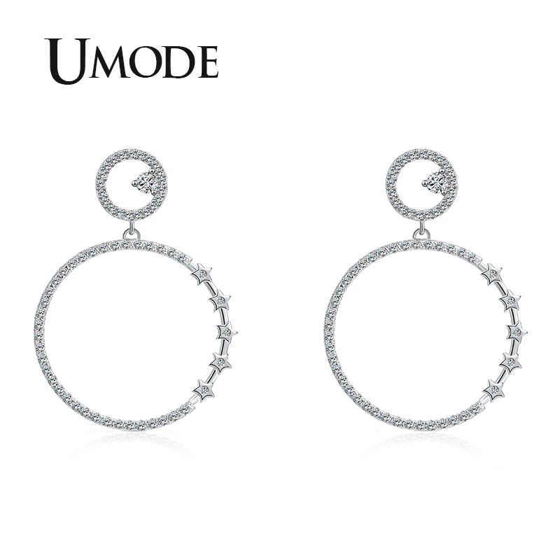 Женские круглые серьги-капельки UMODE большие прозрачные серьги из белого золота с