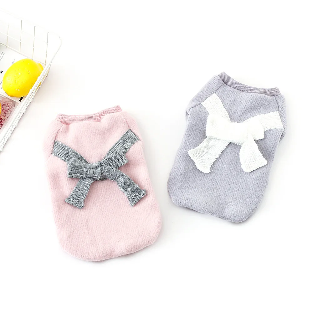 Lovely Pet Coat Four Seasons Bowknot Nap Clothes For Dogs Cats Korean Puppy Chihuahua Kitten Knitted Sweater Soft Breathable (12)