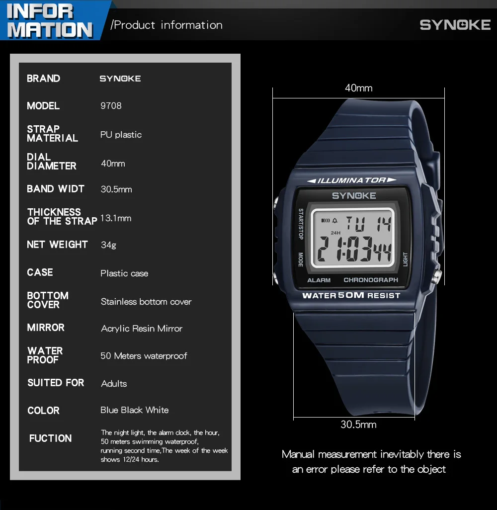 SYNOKE спортивные часы для мужчин многофункциональные жизни Relogio Masculino водонепроницаемые часы для женщин Дешевые электронные цифровые часы Montre Femme
