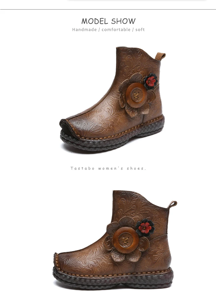 Tastabo/зимние ботинки; ботильоны из натуральной кожи; Новинка года; дизайнерские мягкие удобные женские ботинки на плоской подошве с круглым носком; цвет коричневый, черный