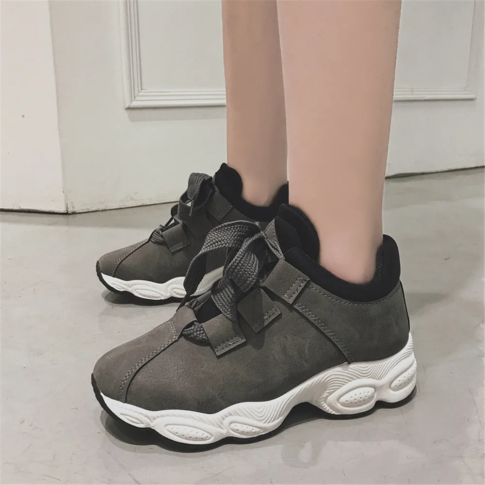 

Women's Vulcanize Shoes flat heel plain round head internal increase, color matching,waterproof platform Casual sport breathable