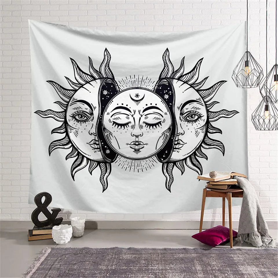 

Cilected Indian Sun And Moon Pattern Hippie Tapestry Black And White Psychedelic Celestial Tapestry Wall Hanging Throw Bedspread