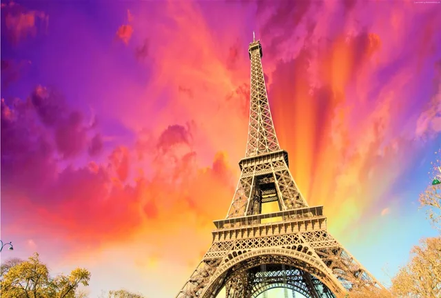 7x5FT Purple Orange Clouds Sky Eiffel Tower View Custom Photo Studio ...