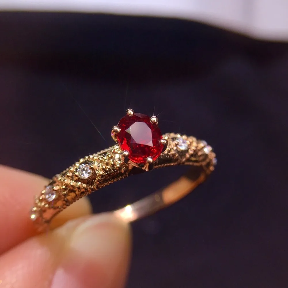 

Fine Jewelry 18K White Gold Real Natural 0.4 Pigeon Blood Red Ruby Diamond Wedding Engagement Female Rings for Women Fine Ring