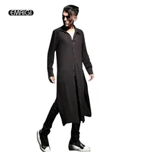 Мужской льняной Кардиган с длинным рукавом, длинная Стильная черная тонкая дышащая рубашка, вечерние мужские модные повседневные рубашки в стиле панк