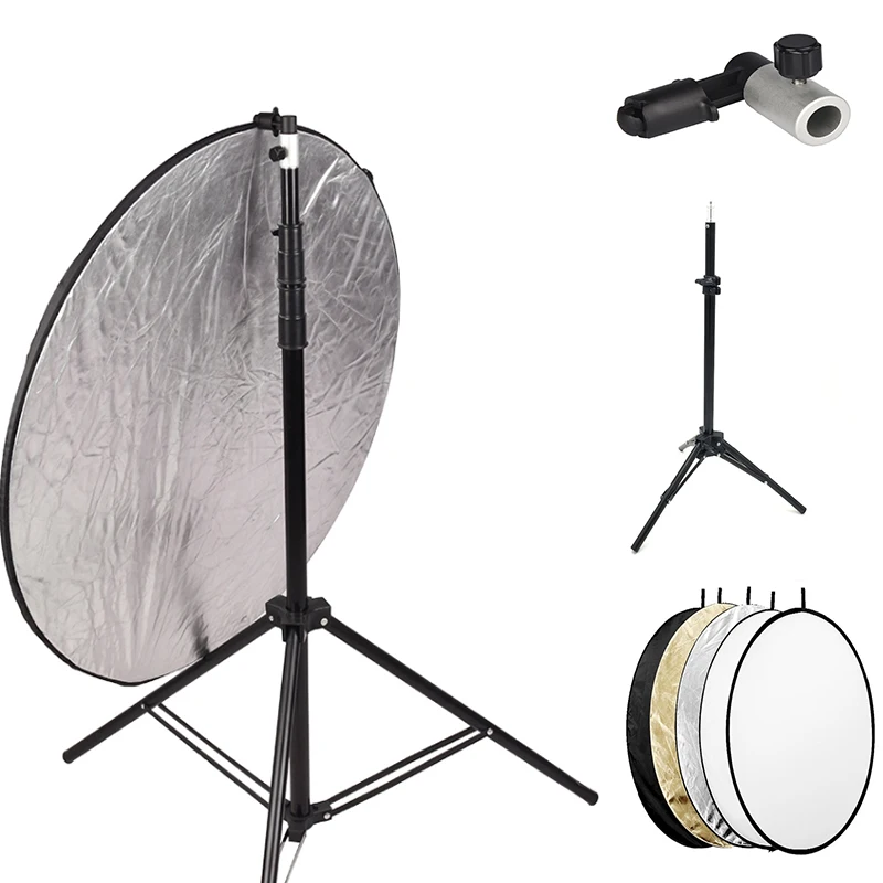 

5 in 1 Reflctor 80cm Silver Aluminum Mini Photography Background and Reflector Disc Holder Clip 1pc 80cm Tripod 1pc disc clip