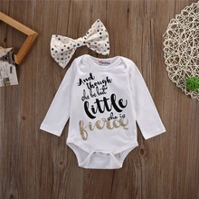 baby Girl Bodysuit Cotton Long Sleeve Letter Print Rompers O Neck Headband 2Pcs Clothes Set