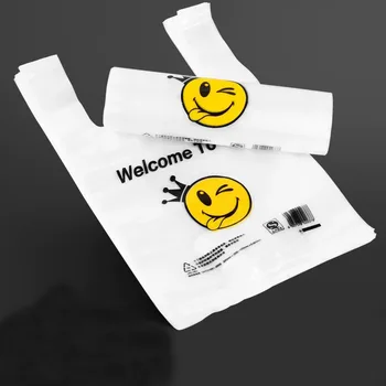 

200Pcs/lot Wholesale Plastic Shopping Bag Transparent Retail bags Supermarket Plastic Bags With Handle Food Packaging pouches
