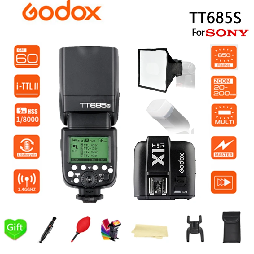 Вспышка Godox TT685S 2 4G HSS 1/8000s TTL для камеры + софтбокс 15*17 см фотовспышка цифровой