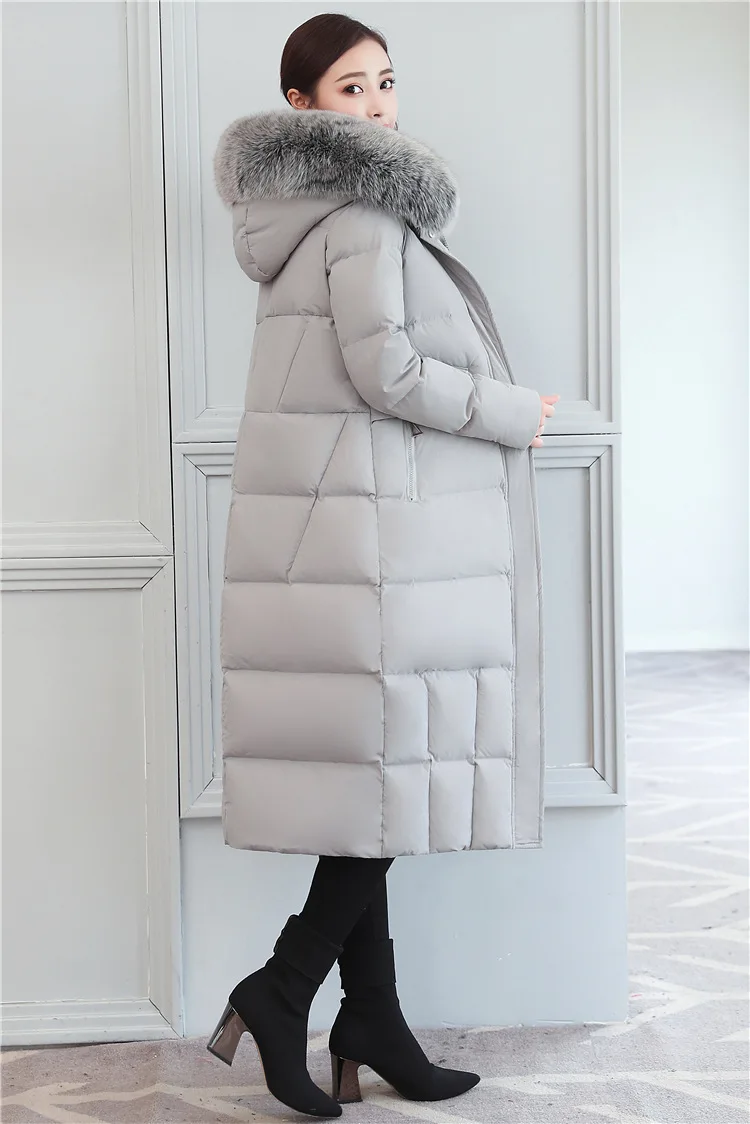 S-3XL, зимние женские пуховики, уличная одежда, длинное женское пуховое пальто, парка с капюшоном, Воротник из натурального Лисьего меха, теплые женские зимние пальто
