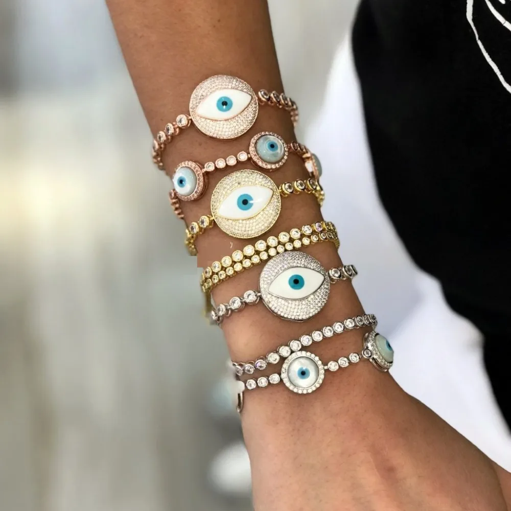 Lucky luxury big evil eye charm tennis браслет cz турецкие шикарные украшения для глаз