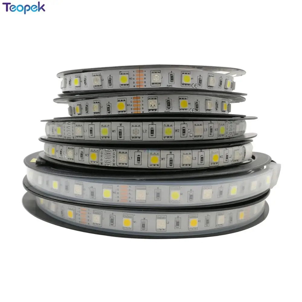 

RGBW LED Strip 5m 60led/M 300 leds SMD 5050 RGB +Cool White Or Warm White RGBWW RGBCW LED Tape DC12V IP30/IP65/IP67 10mm PCB