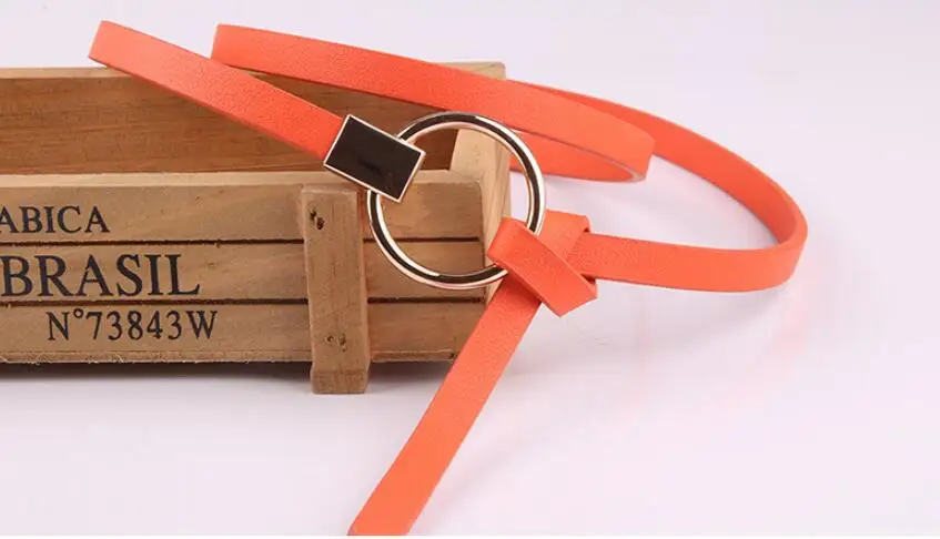 orange Тонкий PU женский кожаный пояс Чистый цвет поясные ремни женское платье Дикий небольшой ремень mujer cinto feminino cinturones горячая распродажа - Цвет: orange