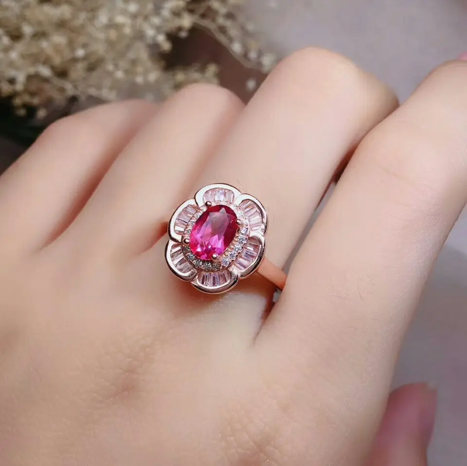 MeiBaPJ натуральный глубокий розовый топаз драгоценный камень цветок ювелирный набор 925 Чистое серебро 3 шт костюм свадебные ювелирные изделия для женщин