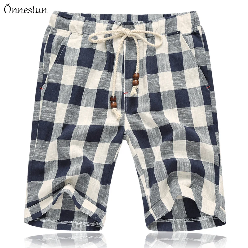 Onnestun шорты мужские Летние Стильные мужские льняные мужские шорты кэжуал плюс размер клетчатые полосатые льняные повседневные пляжные шорты мужские