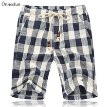 Onnestun шорты мужские Летние Стильные мужские льняные мужские шорты кэжуал плюс размер клетчатые полосатые льняные повседневные пляжные шорты мужские