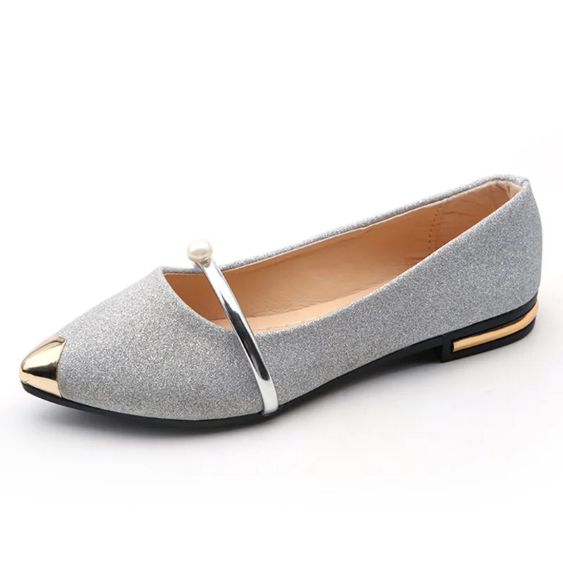 

Brand 2019 Spring Women Flats Casual Women Shoes Comfort Pointed Toe Flats Shoes Woman Loafers Gold Silver Colour Ladies Shoes