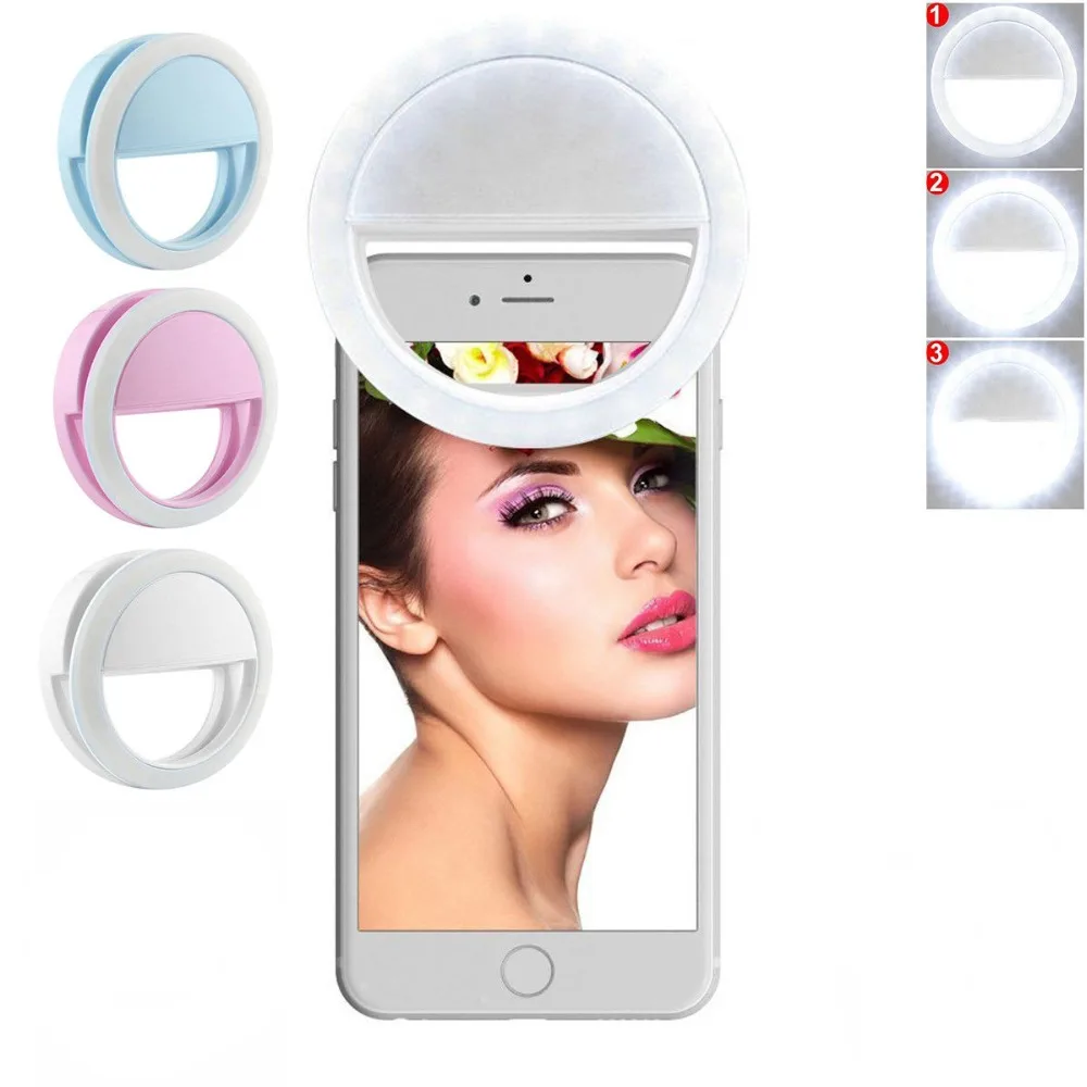 

new Skin photo Selfie Ring Light LED 4 Brightness Up Flash Photography Luminous Lamp for iPhone Samsung Phone on clip