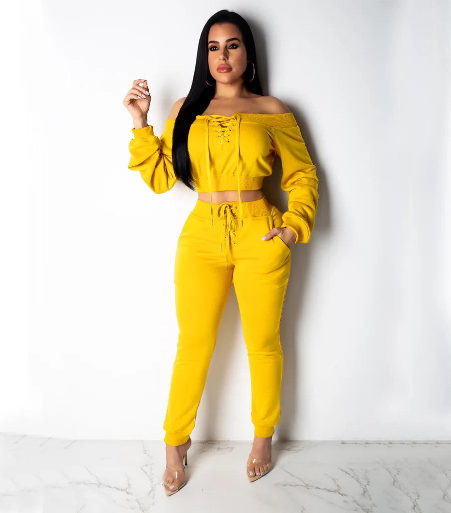 

Spring Summer Women Two Piece Set Top and Pants Plus Size Outfits Tracksuit Sweatsuit Slash Neck Sexy Short Tops Long Trousers