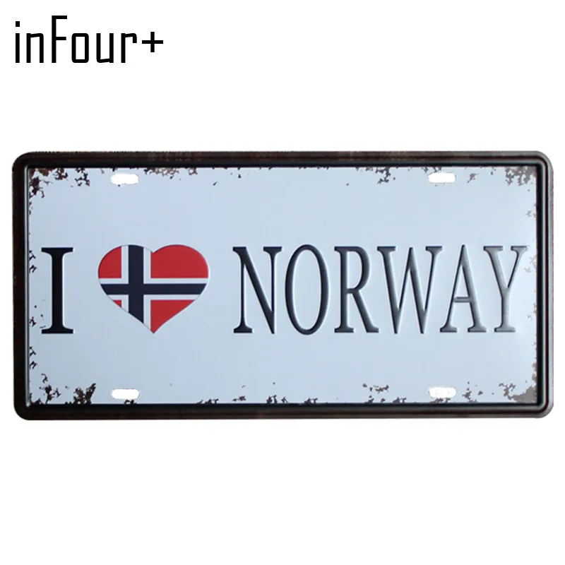 [Infour+] Я люблю Норвегии пластина металлическая пластина номер автомобиля Олово Вход Бар паб кафе Home Decor из металла знак гараж живописи бляшек знаки