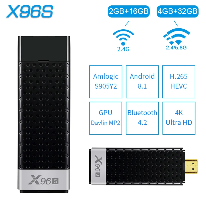 

New X96S android 8.1 tv stick amlogic s905Y2 H.265 4K 2.4/5G WIFI BT4.2 Quad Core 2.4G&5G 64bit cortex a53 PK x96 mini TV box