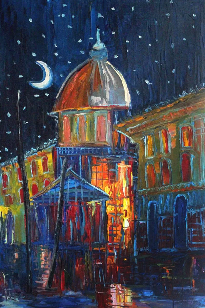 

Hand Painted Night Scene Colorful Abstract Painting Landscapes Moon Canvas Wall Painting for Home Decor