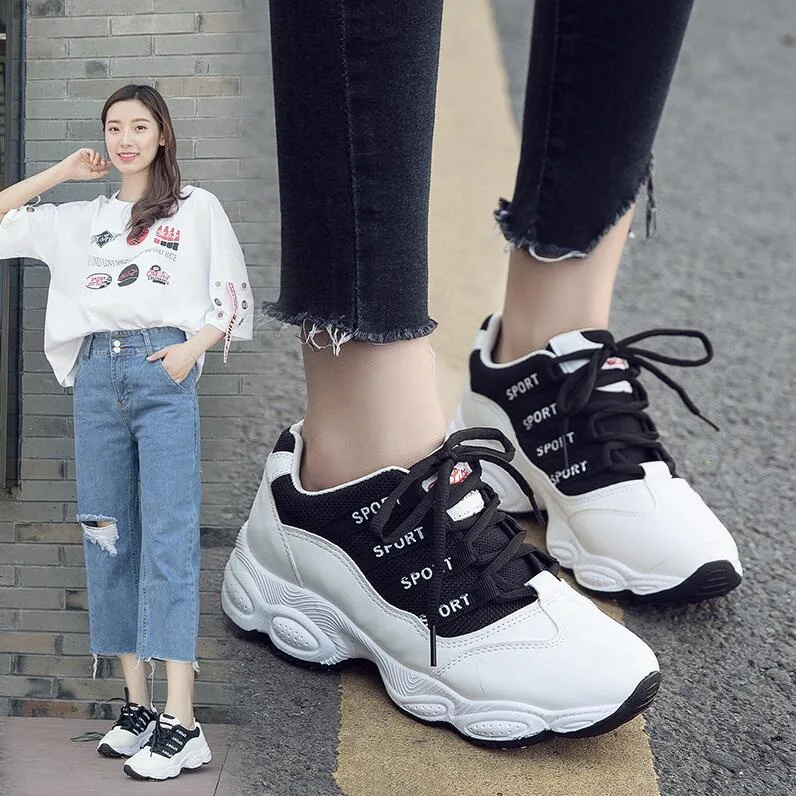 

Women's Vulcanize Shoes White Brand Lady Casual Retro Platform Sneaker Thick Soled Flats Cross-tied Lace Up Soft Chaussure