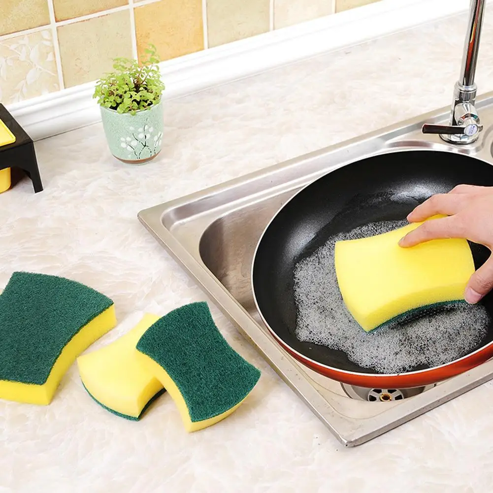 

45# High Quality 2Pcs Household Kitchen Dish Washing Strong Cleaning Effect Sponge Scrubbing Scouring Pads Kitchen Tool